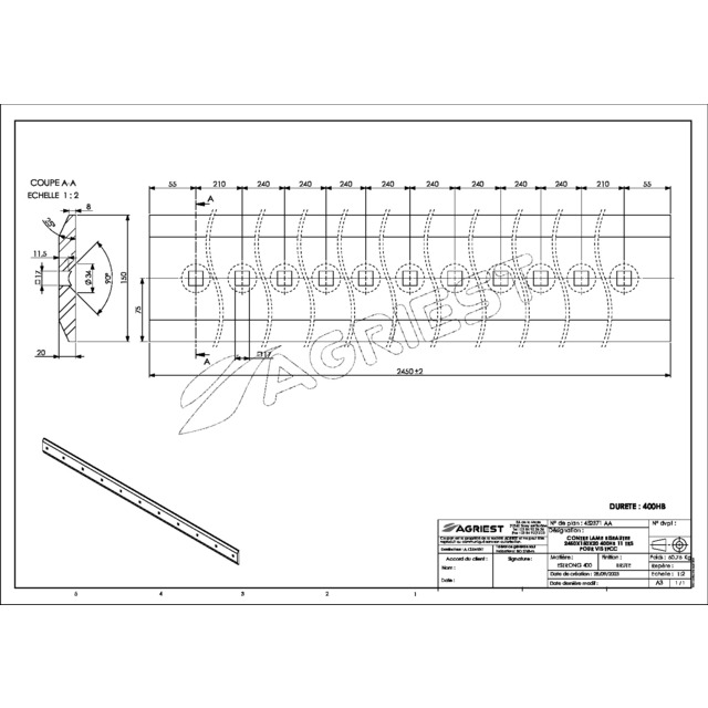 Contre Lame 150X20 LG 2450 400HB 11 TRS pour VIS TFCCØ16 EA 210/240 Adaptable Magsi référence fournisseur 452371